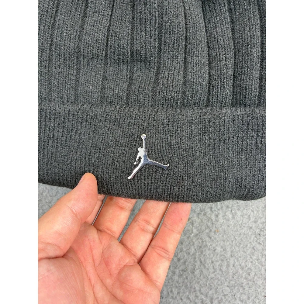 Jordan Ribbed Cuffed Beanie Mens OSFM Black Jumpman Metal Ingot Streetwear